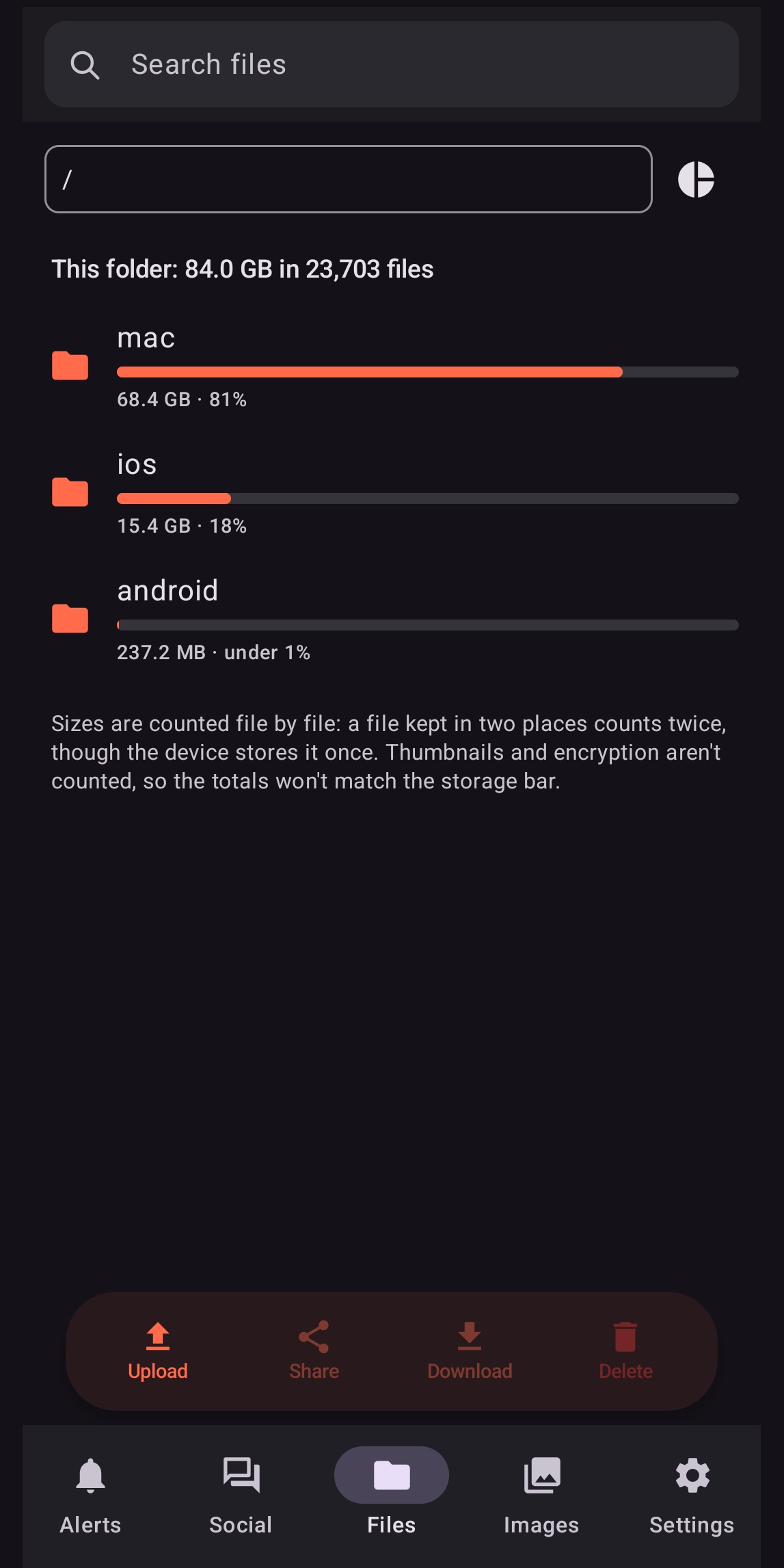 Storage: how much space each folder takes